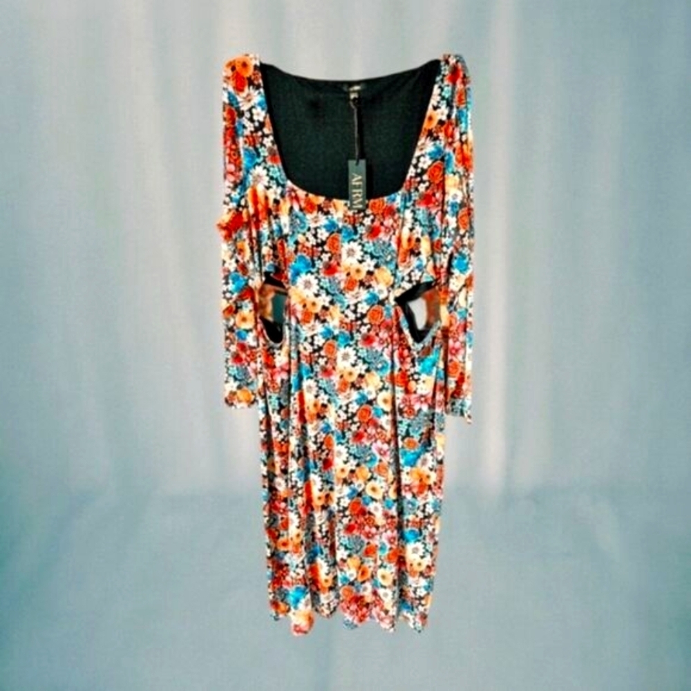 NEW AFRM Women's Plus Size Multi- Wildflower Sheer Long sleeve  Maxi dress. 3X